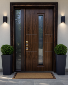 Safem - Serramenti Torino - Porta blindata classe 4 di sicurezza con finestratura su anta e fiancoluce - vetri satinati